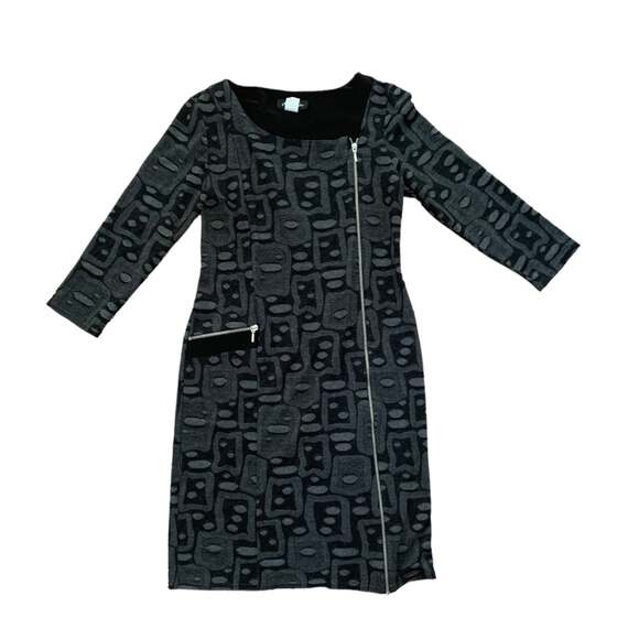 Michael Tyler abstract print zip dress womens size medium black gray - Picture 1 of 7